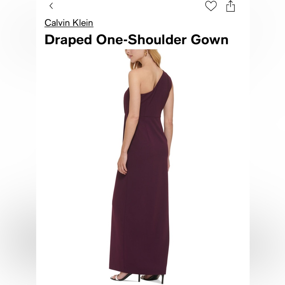Calvin Klein Draped One-Shoulder Gown Plum - Picture 3 of 6
